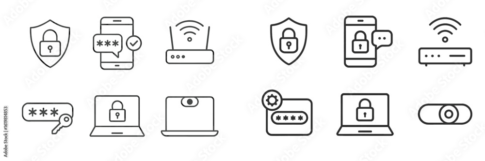 Aufkleber security icons representing various aspects of online protection and data privacy in a digital envir