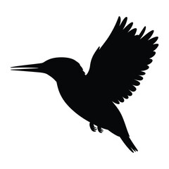 Obraz premium Kingfisher Flying Bird Silhouette, Vector, Illustration, Outline, Line Art, Icon, Logo, White Background.