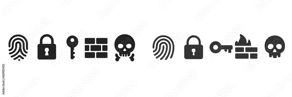 Aufkleber set of security icons representing various concepts of protection, danger, and privacy in a modern d