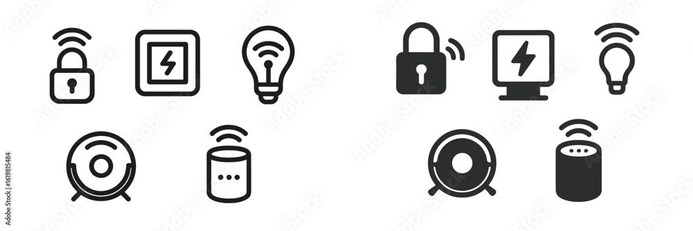 Aufkleber smart home technology icons representing various connected devices and functionalities in modern liv