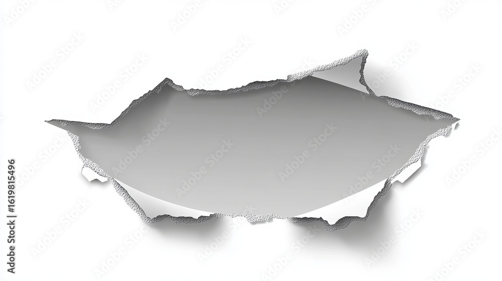 Poster torn white paper with ragged edges revealing gray gradient background for creative design projects