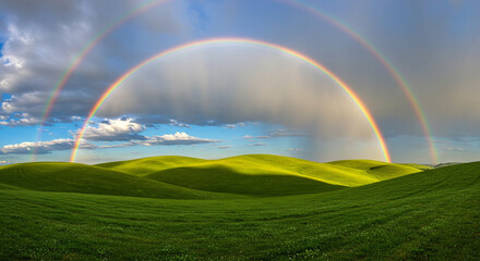 Nature Background Background beautiful rainbow landscape scenic nature green fields double rainbow sky clouds summer day