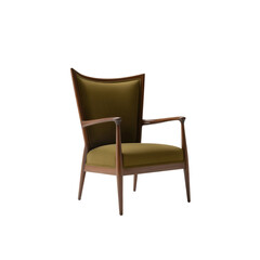 Fototapeta premium Mid Century stylist wooden armchair, an antique single seat object with a vintage design, isolated on white for home interior decoration