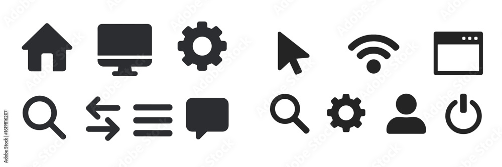Aufkleber collection of digital icons representing navigation, settings, connectivity, and user interface elem