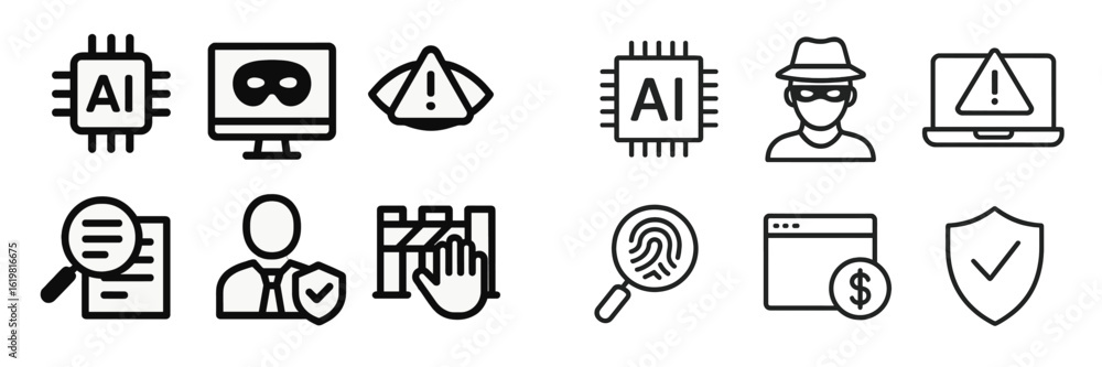 Poster cybersecurity icons illustrate threats and solutions related to artificial intelligence and digital 