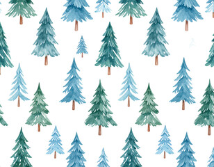 Obraz premium A seamless vector pattern featuring festive green Christmas trees with snow and stars, perfect for a winter holiday celebration background
