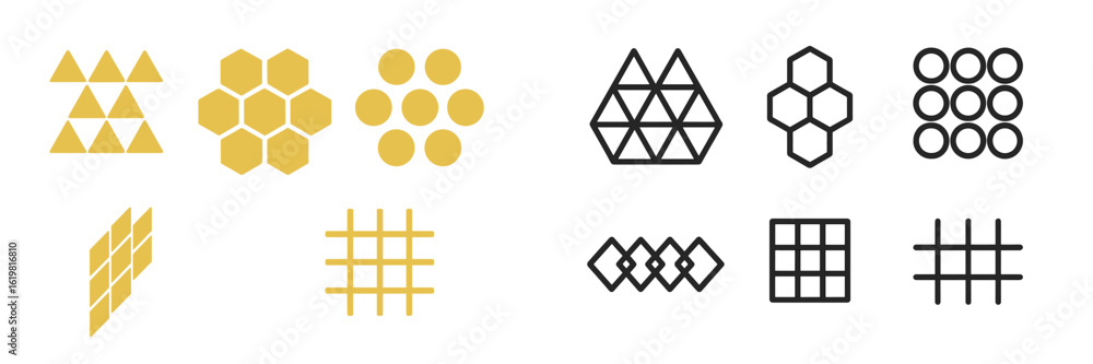 Aufkleber geometric patterns featuring yellow and black shapes in a minimalist design for creative projects an