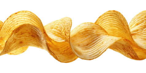Crispy potato chips, wavy, golden-yellow, close-up