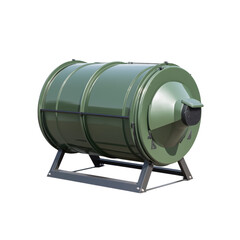 Compost tumbler, ready to transform organic waste into nutrient-rich soil isolated on white background