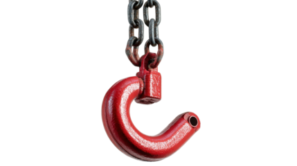 Crane Hook and Chain Icon: Icon of a crane hook and chain, used for lifting heavy materials, isolated on a Transparent background, PNG file.