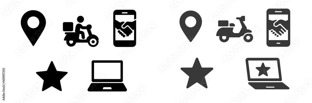 Aufkleber icons representing delivery services and online platforms for ease of use and understanding in moder