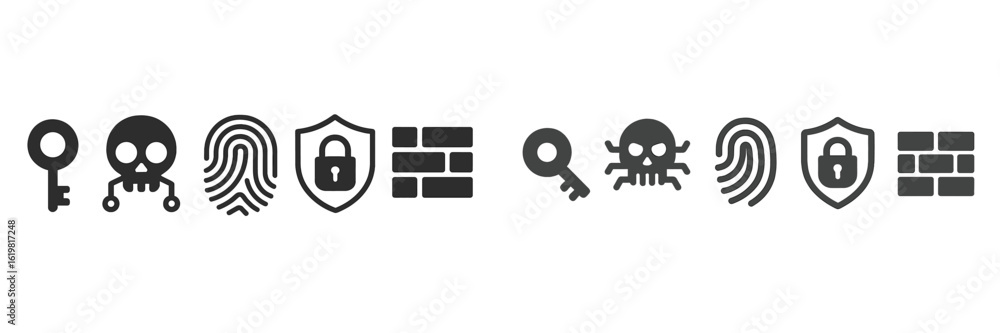 Poster security symbols illustrating key concepts in cybersecurity and personal data protection in a modern