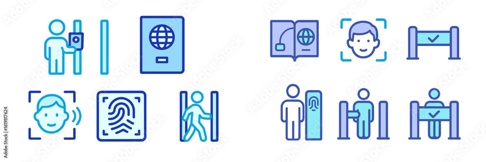 Poster passport control and identity verification process at international airport security checkpoints inv