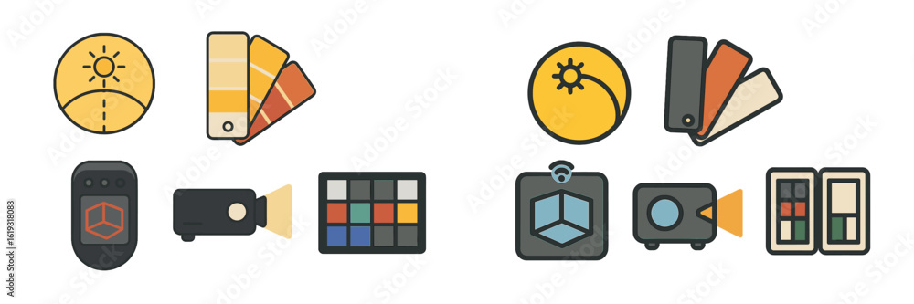 Aufkleber color theory tools for graphic design and visual arts in a creative workspace setting