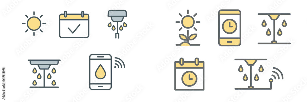 Aufkleber visual representation of smart irrigation system concepts featuring various icons and symbols relate