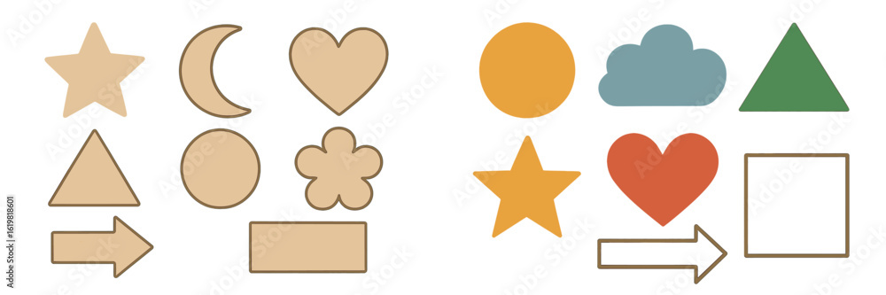 Poster colorful geometric shapes displayed in an educational setting for children to learn about forms and 
