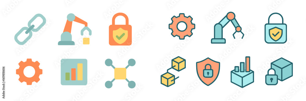 Aufkleber various icons representing technology, security, and automation in a modern digital context