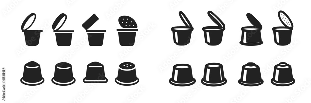 Poster variety of container designs displayed in a minimalist layout showcasing various lids and shapes for