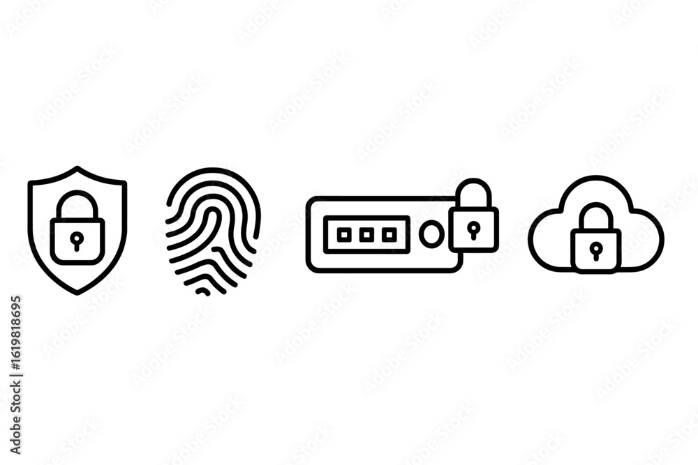 Poster security icons representing various methods for protecting digital information and ensuring online p