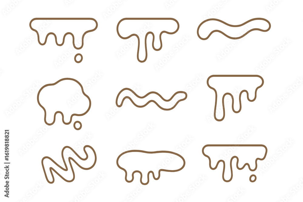 Poster decorative line art featuring various drip and splash shapes in a minimalist style for creative proj