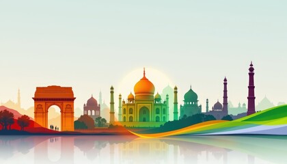 landscape of india's iconic monuments like india gate, taj mahal