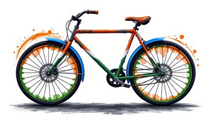 Fototapeta premium bicycle design with wheels replaced by bold ashoka chakras and the frame striped in tricolor bands