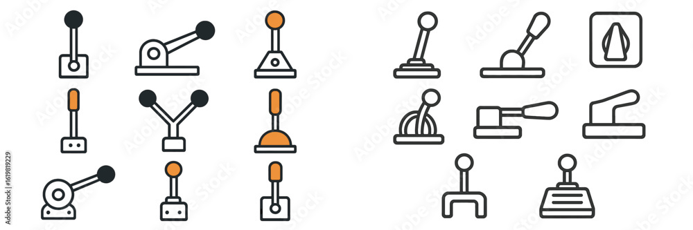 Poster different types of mechanical levers and switches displayed on a clean background with varying desig