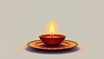 traditional diya lamp glowing with tricolor flames set on a decorated plate