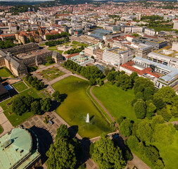 Aerial panoramic view of the old town capitol city Stuttgart in Germany, on a sunny spring day	