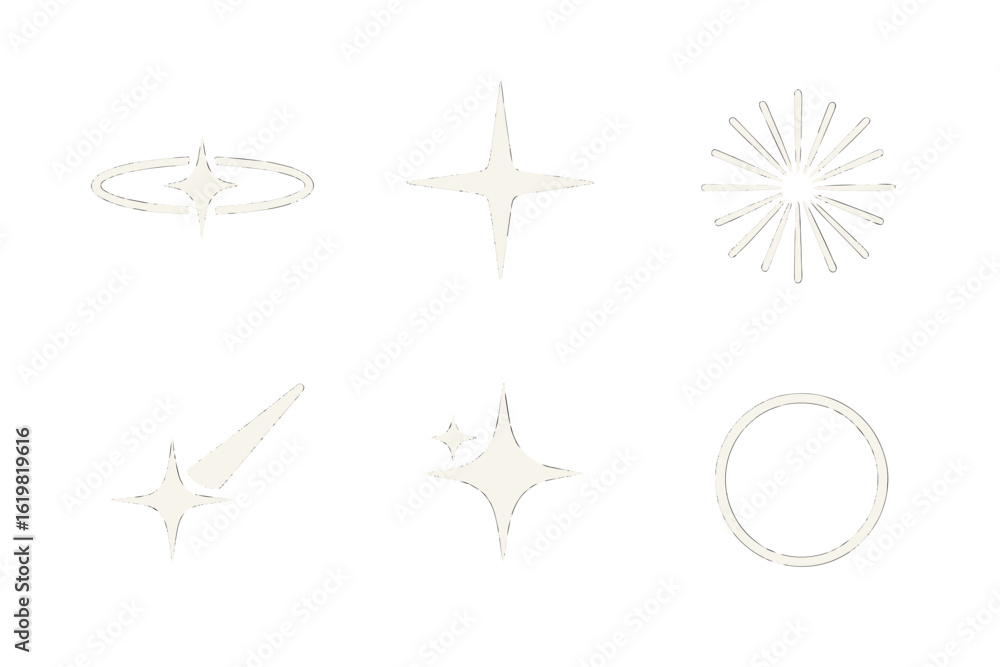 Poster different star and light designs on a white background showcasing various shapes and styles suitable