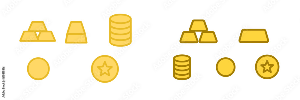 Aufkleber different types of gold and currency representations showcasing various forms in a simple design lay