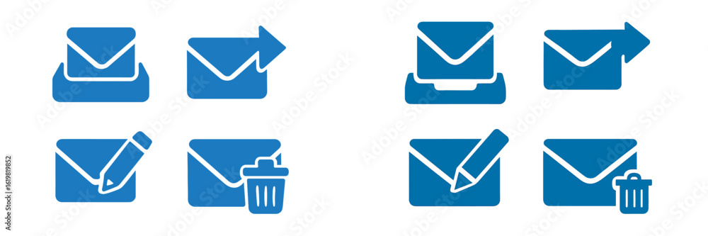 Poster various icons representing email functions including sending, receiving, editing, and deleting messa