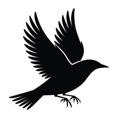 Skylark Flying Bird Silhouette, Vector, Illustration, Outline, Line Art, Icon, Logo, White Background.