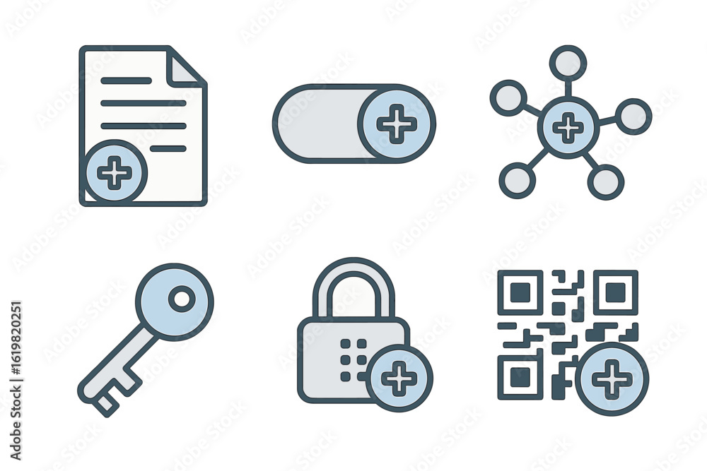Poster illustration of digital security concepts including keys, locks, and interactive elements used in te