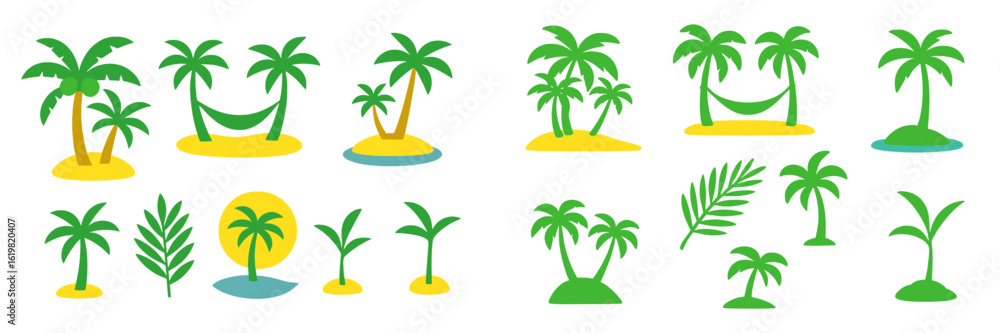 Poster tropical palm trees in various designs creating a serene beach atmosphere for relaxation and enjoyme