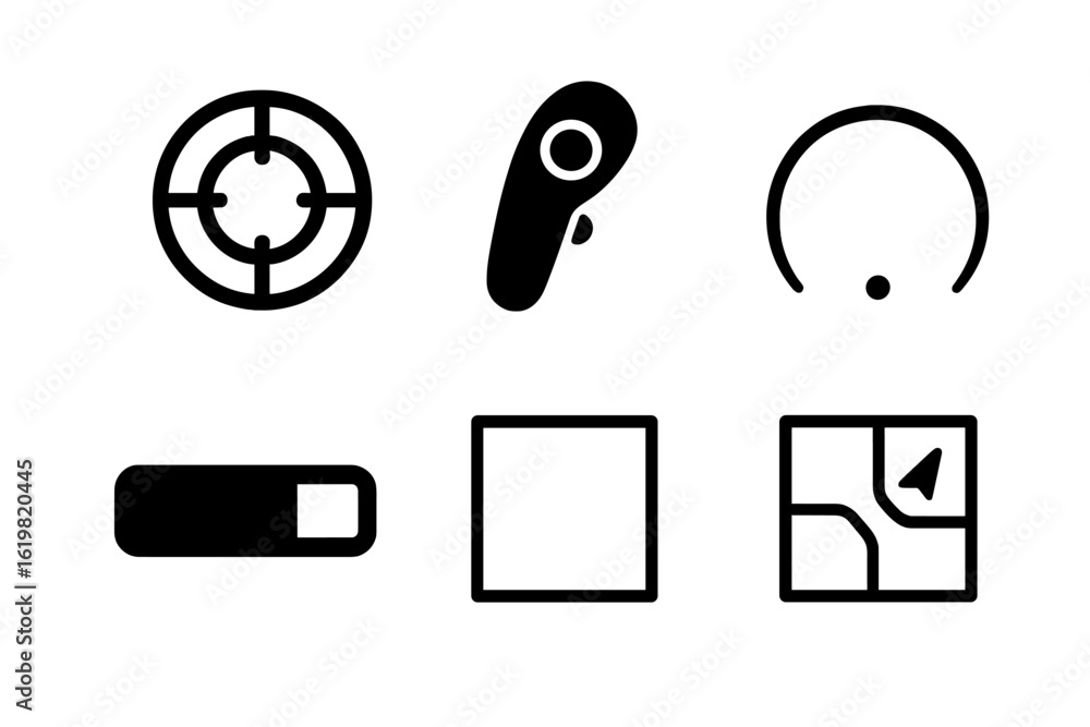 Poster icons representing navigation and safety features commonly found in digital applications and devices