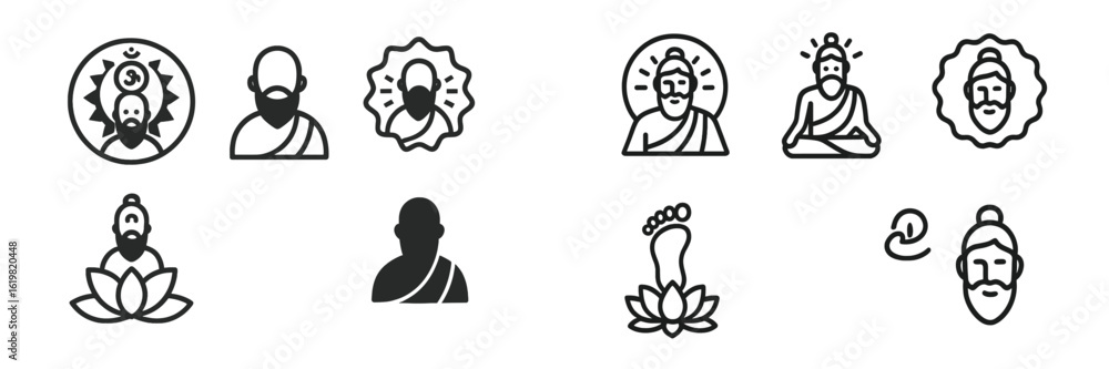 Poster collection of minimalist icons representing various aspects of spirituality and meditation practices