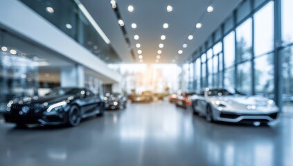 Blurry modern car showroom
