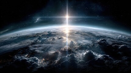 Fototapeta premium Earth rising from space, sunrise