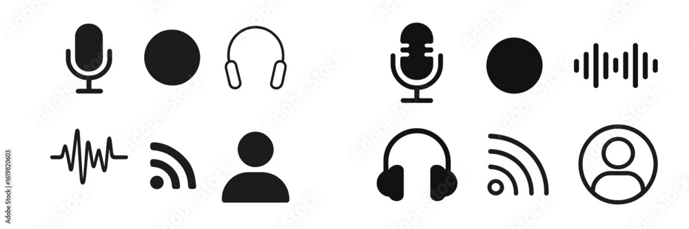 Poster vector icons representing sound and audio concepts in modern design