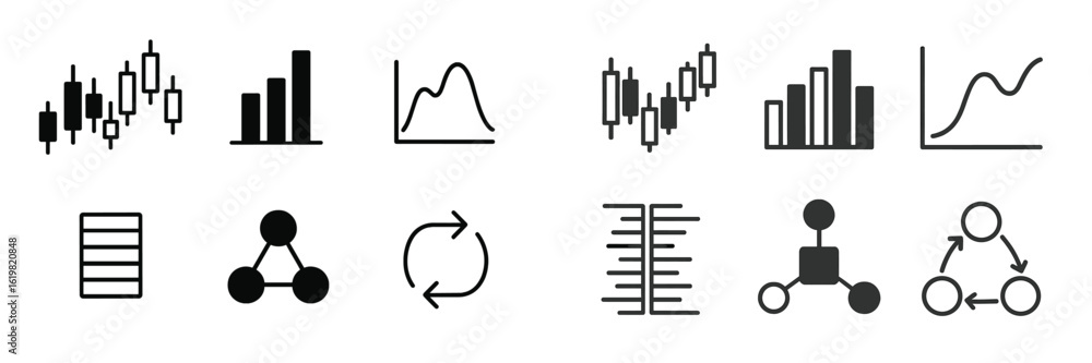 Aufkleber financial analytics symbols used for data visualization in market analysis and charting in digital p