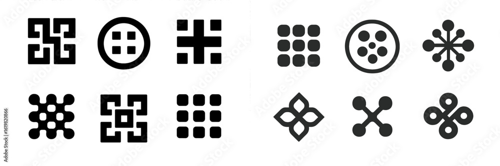 Poster unique geometric patterns in black and white showcasing diverse designs and forms at a contemporary 