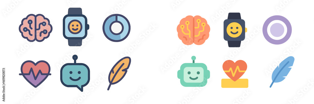 Poster digital icons representing health technology and artificial intelligence with engaging designs and v