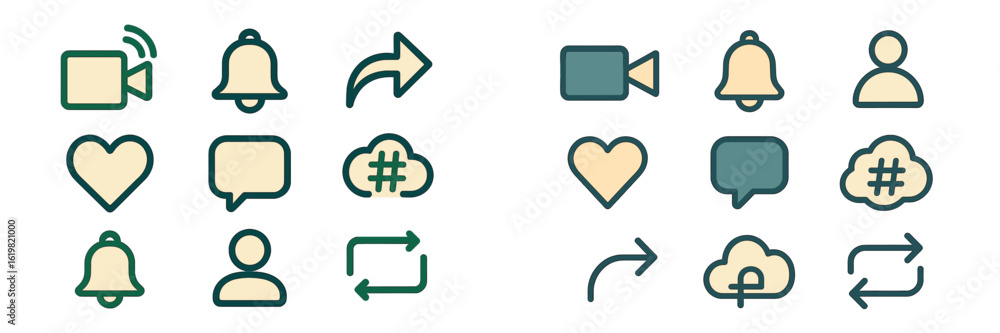 Poster icons representing various digital communication tools and notifications in a modern interface desig