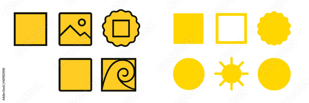 Aufkleber creative design elements featuring yellow shapes and icons for art projects and digital applications