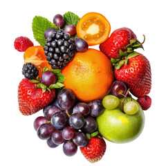 Fototapeta premium Colorful assortment of fresh fruit. A vibrant cluster of berries, citrus, and apples