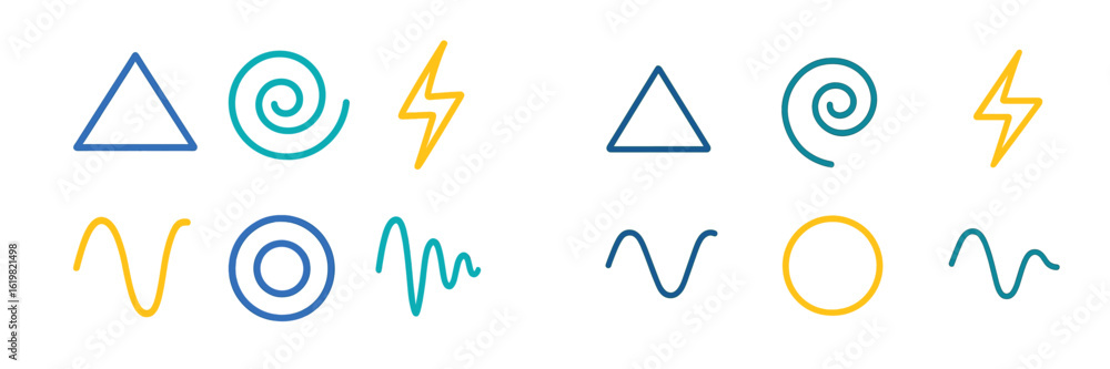 Poster abstract geometric symbols with vibrant colors representing various shapes and patterns