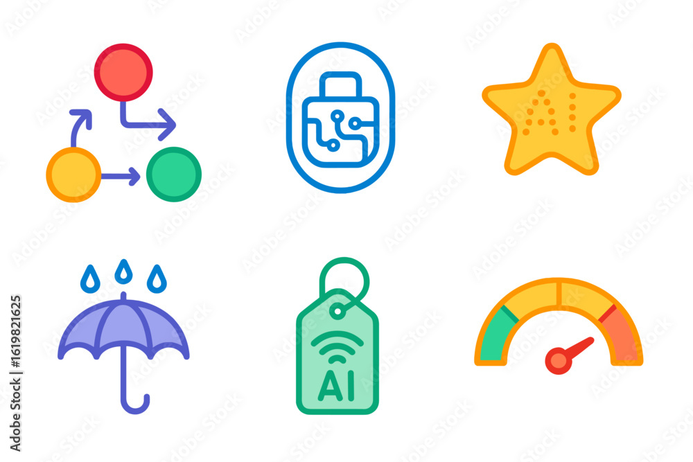 Poster colorful icons representing technology and nature in a creative digital design for modern applicatio