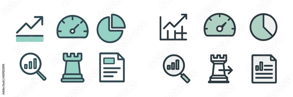 Poster visual representations of growth metrics and analytical tools in business reporting