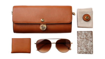 Designer Handbag : A flat lay of a designer handbag, isolated on a Transparent background, PNG file.